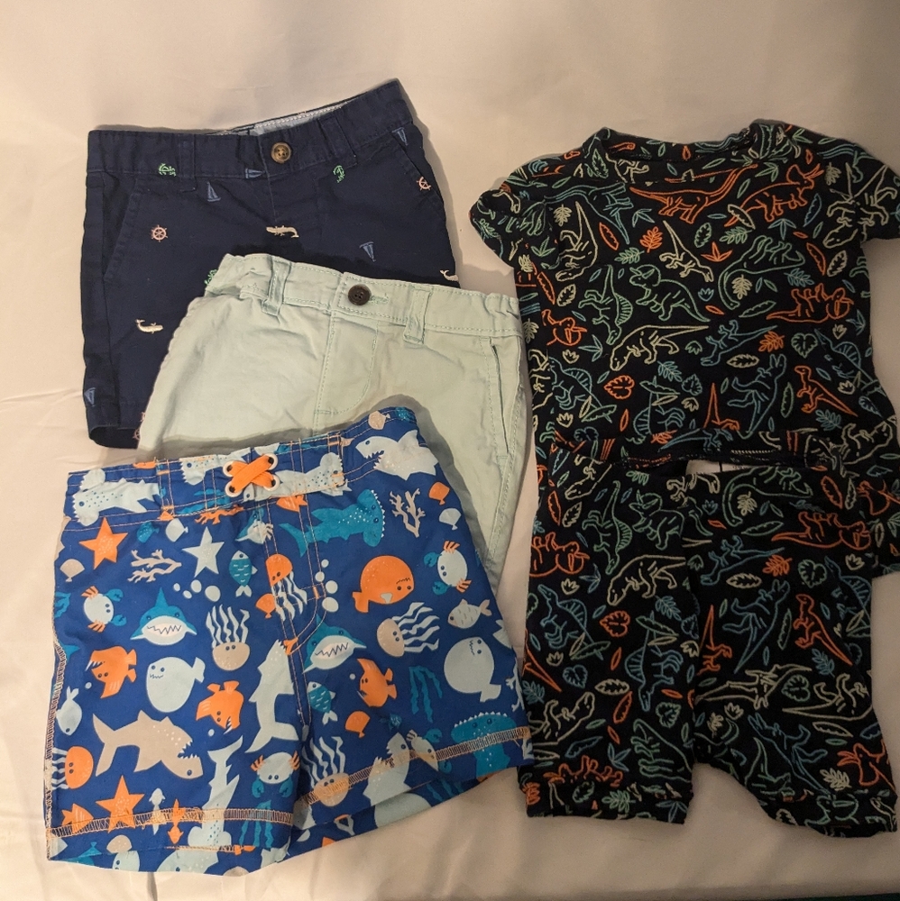 12 Month Baby Summer Bundle - 2 Shorts, 1 Swim Trunks, 1 PJ Set
